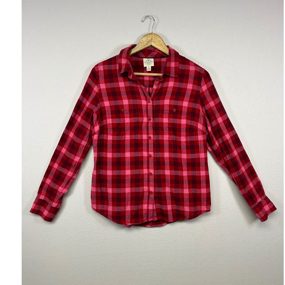 Gorpcore St. John's Bay Womens PM Red Pink Plaid Flannel Button Down Shirt